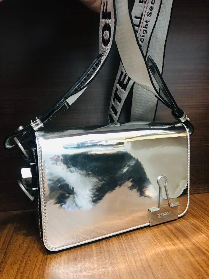 Off-White c/o Virgil Abloh Silver Mini Mirror Binder Clip Bag in Metallic
