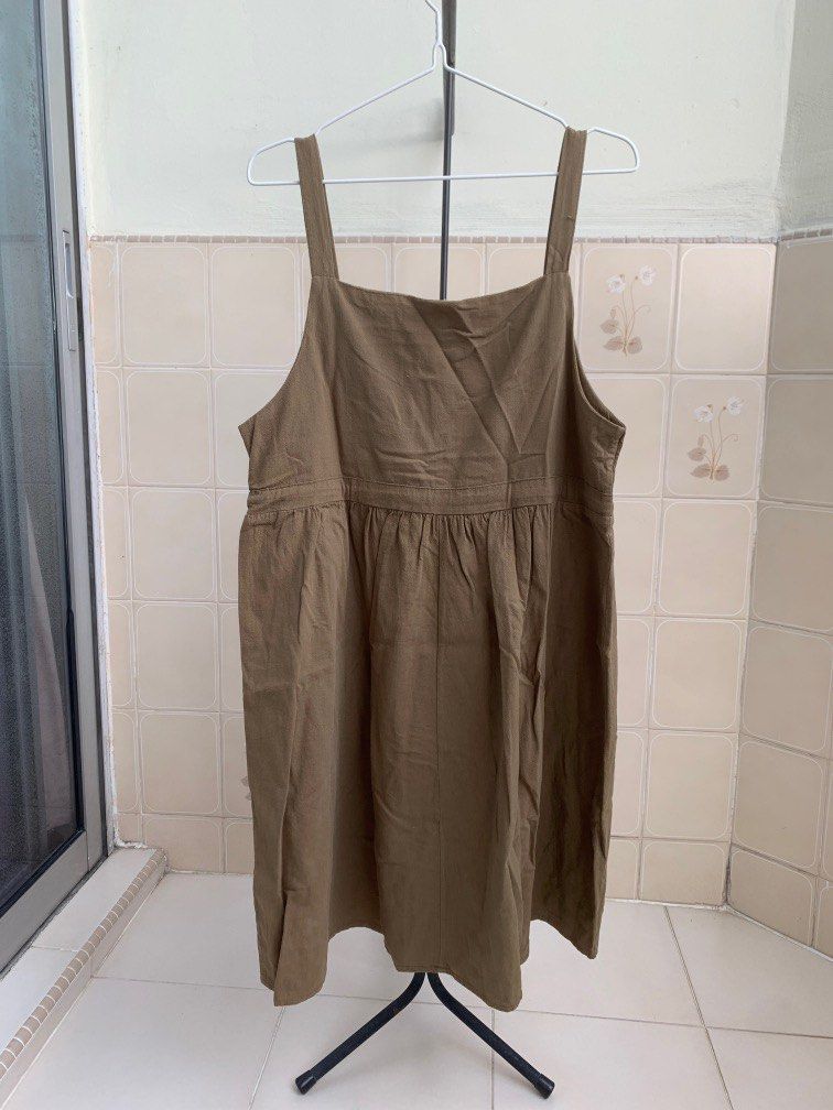 Olive Green Pinafore Dress, Women's Fashion, Dresses & Sets, Dresses on  Carousell