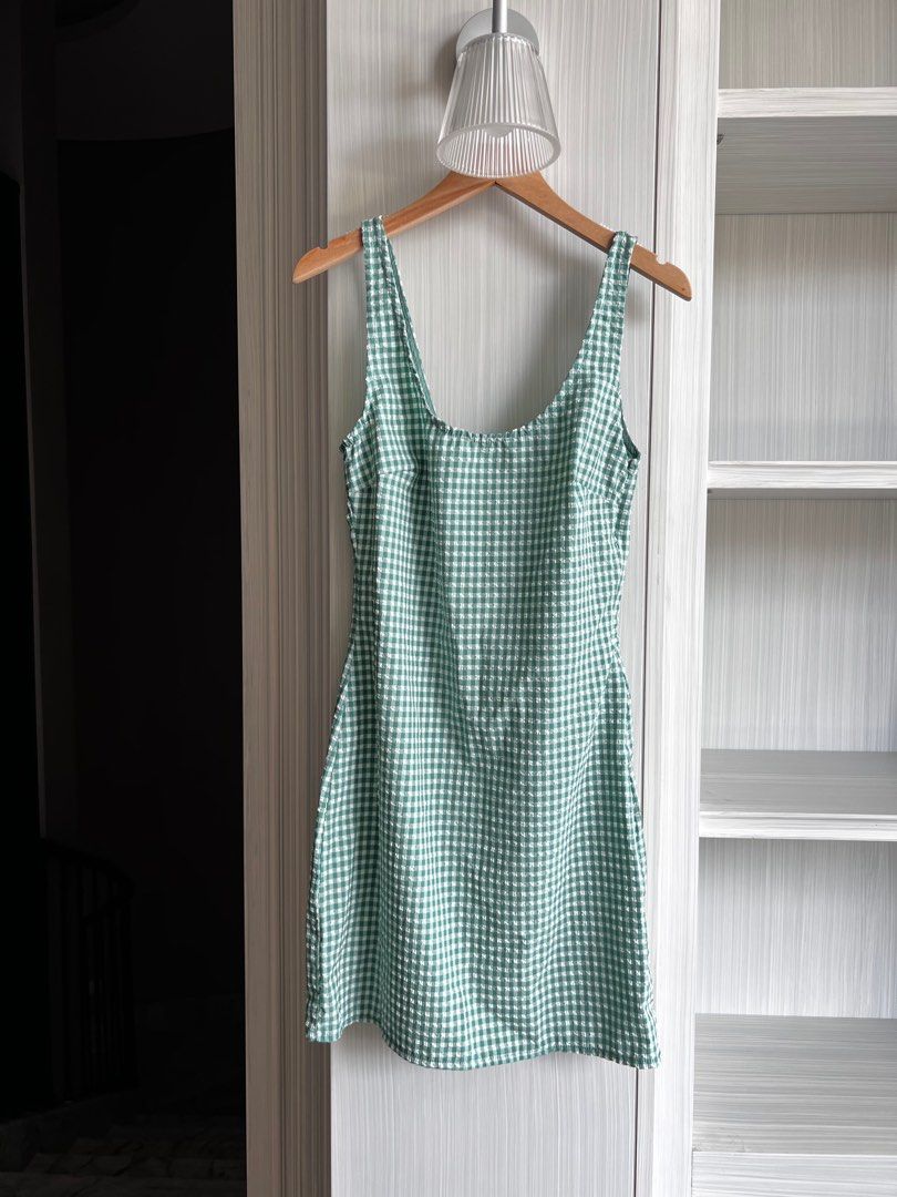 GREEN MINI DRESS WITH PLAID TRIM main image 0