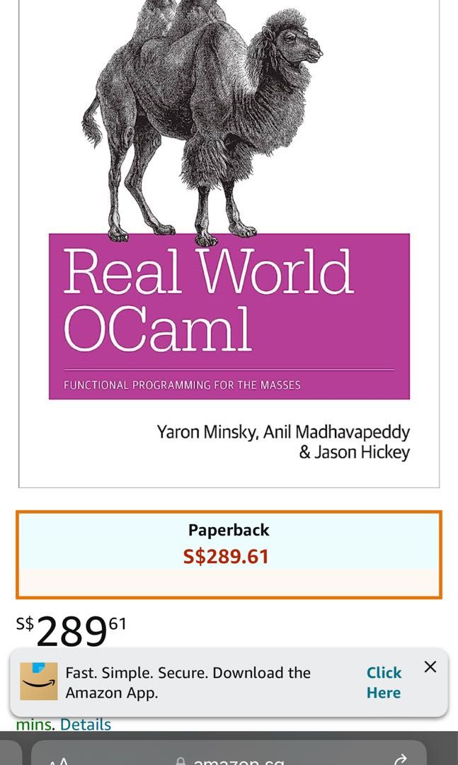Programming books (Category: Textbooks) located in Singapore. Submitted by cupcakesroll (Listing ID 1174259730, Image 2). Description: Real World OCaml - $200 Concurrent And Distributed Computing in Java (NUS CS4231 textbook) - $200 Buy both for $300.