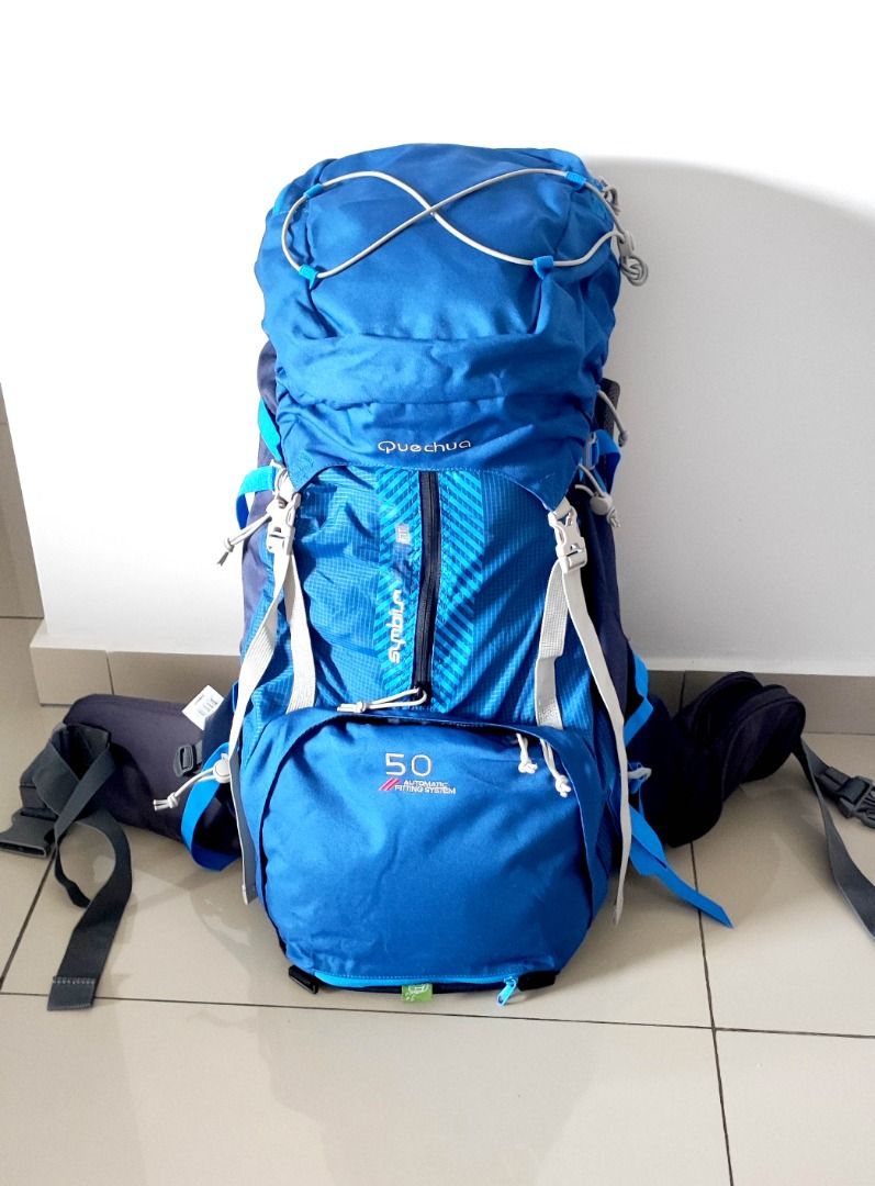 Quechua backpack hiking camping Easyfit 50L automatic fitting system