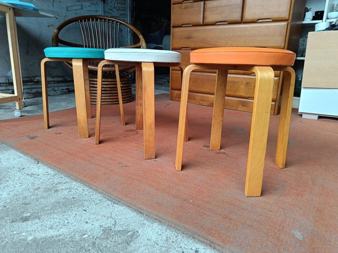 Solid wood & leather bentwood stools 3pcs Stackable stools for 3 14D x 17H inches In good condition (Category: Chairs) located in Manila. Submitted by Hezcki (Listing ID 1243631224, Image 1). Description: .