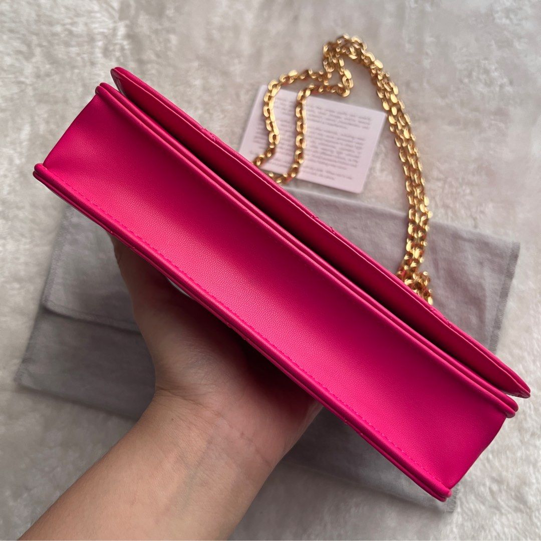 Fuchsia Paffuto Chain Handle Quilted Long Wallet, CHARLES & KEITH