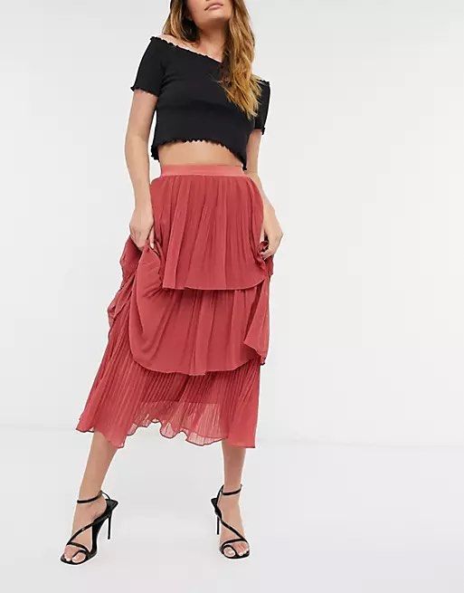 Topshop Black Tiered Pleated Midi Skirt Women s Fashion Bottoms
