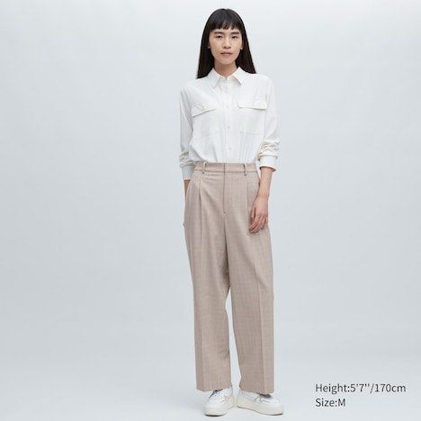 Uniqlo Pleated Wide Pants (Check), Women's Fashion, Bottoms, Other Bottoms  on Carousell