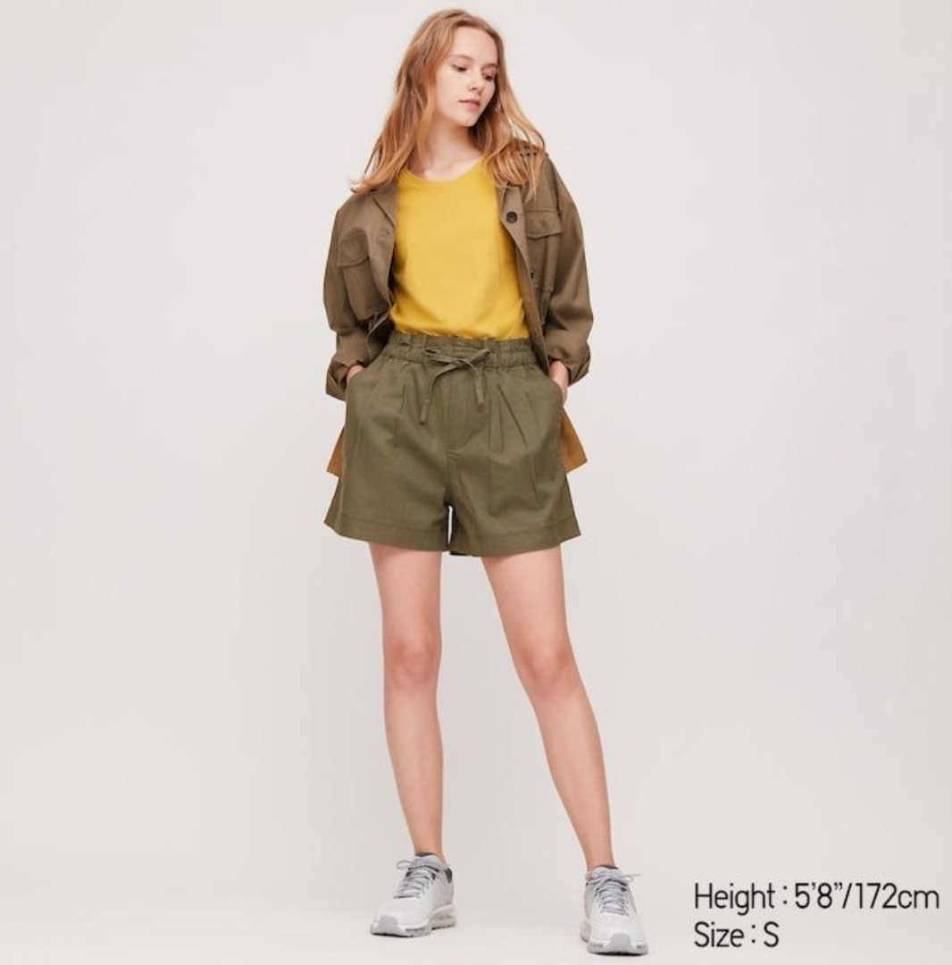 UNIQLO Relaxed Linen Cotton Shorts in Olive Women s Fashion