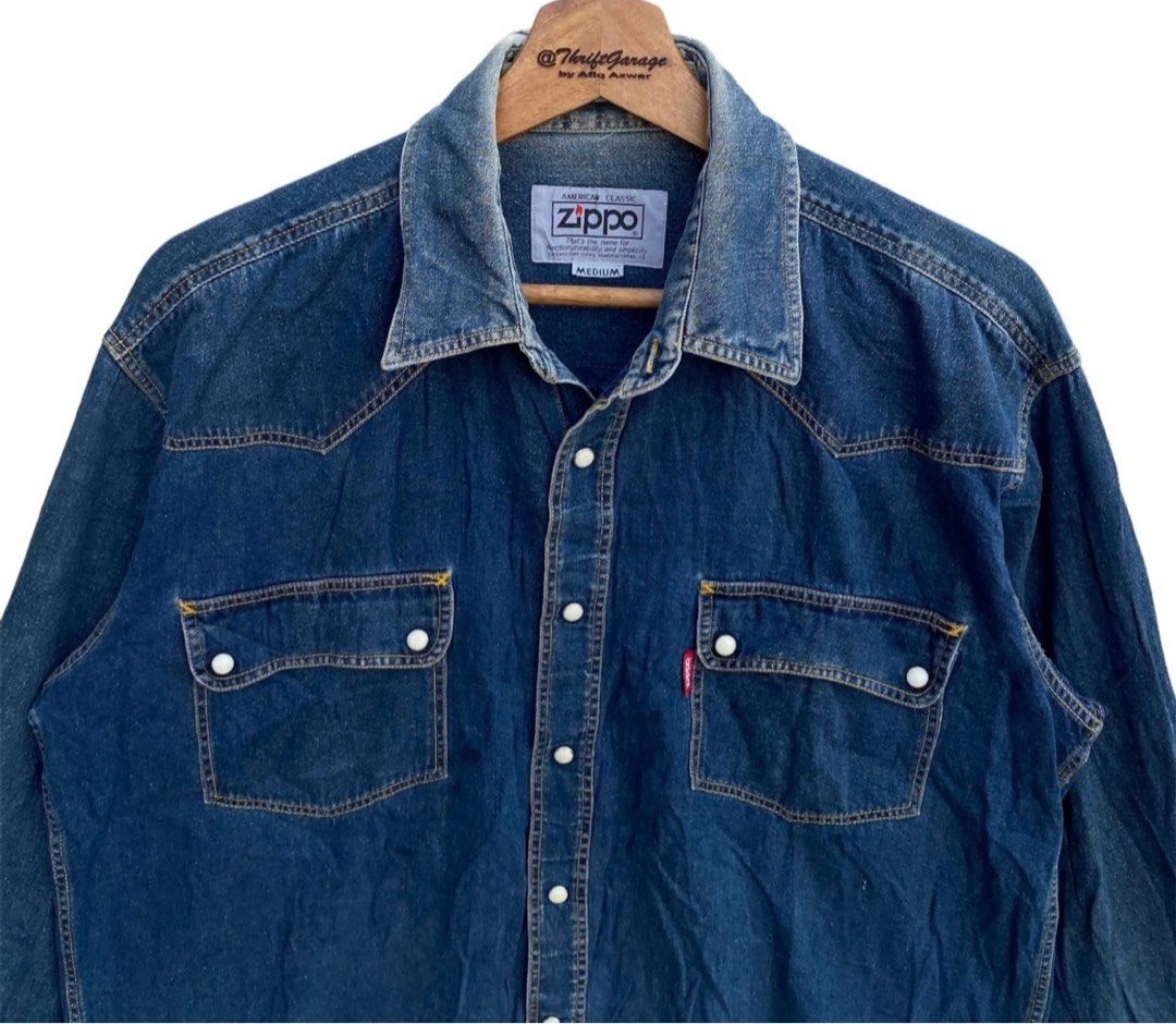 Vintage Zippo Rugged Denim Snap Button Ups Acid Wash Shirt