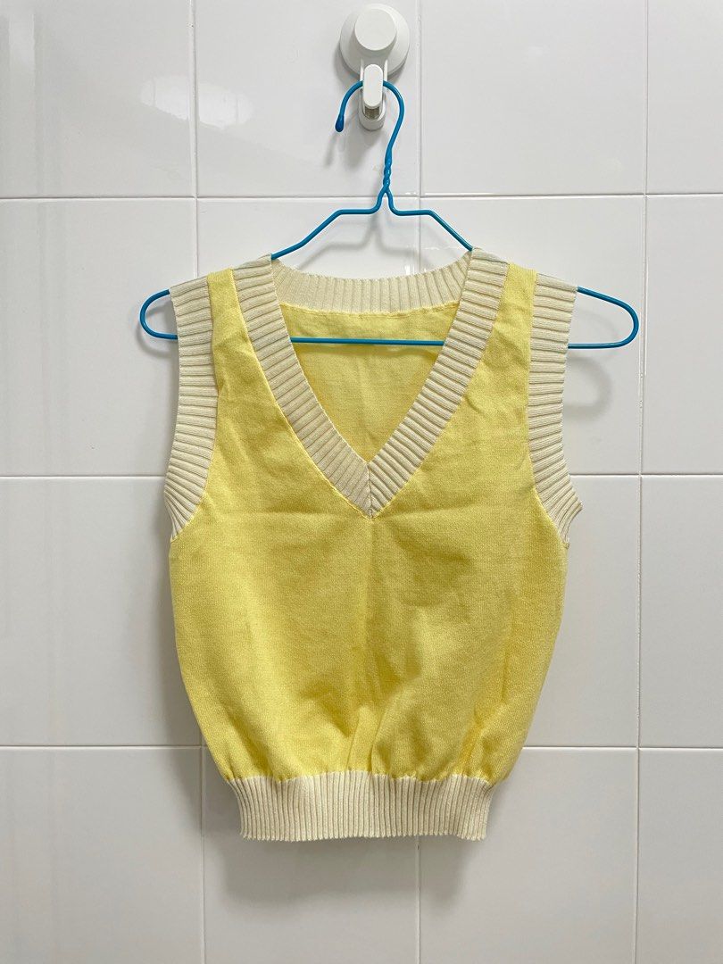 Yellow Knitted Vest Top Women s Fashion Tops Sleeveless on