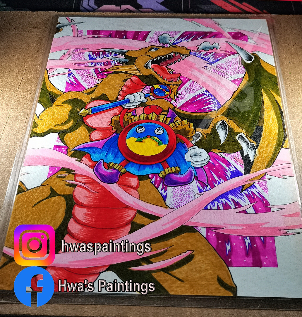 Yugioh Time Wizard and Thousand Dragon Artwork ( A5 Size ), Hobbies