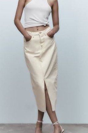 Beige denim online skirt midi