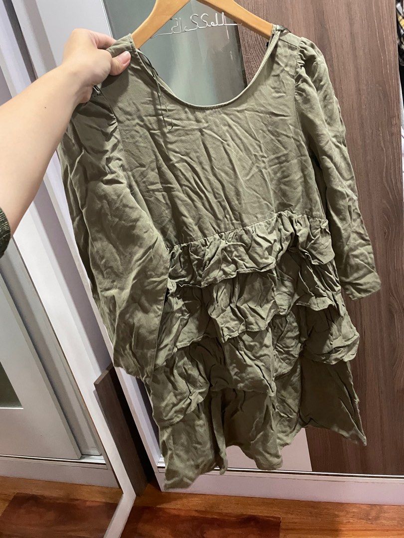 chinese dress ladies Green Zara Double Layered Dress