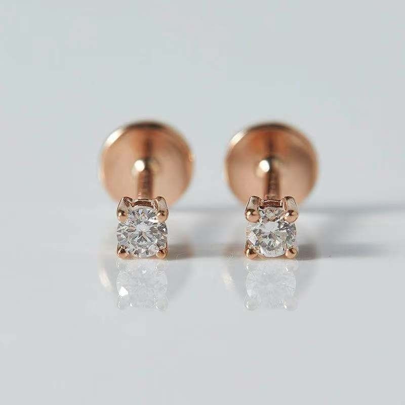 18K Gold Rose Gold White Gold Diamond Flatback Screw Studs for Ear