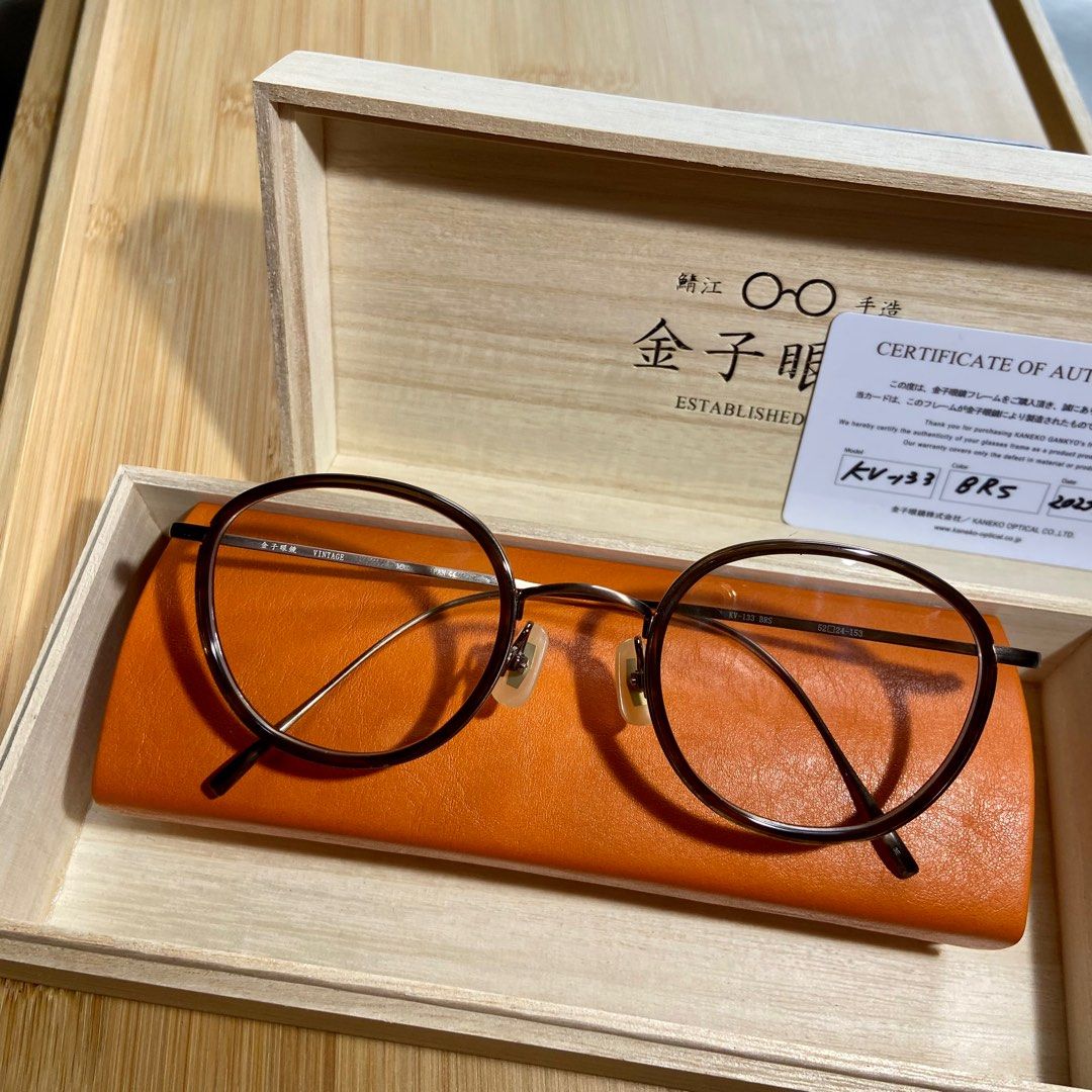 現貨👓2023最新款金子眼鏡盒證眼鏡布全齊啡棕色古銅色框KV-133 BRS, 女