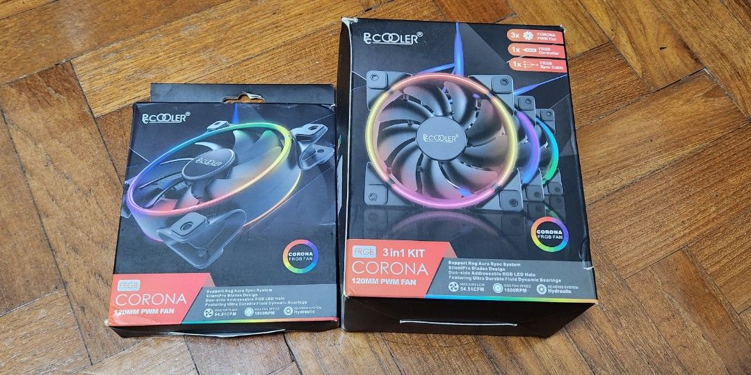 4x PCCOOLER Corona 120mm 4Pin PWM ARGB Fan, Computers & Tech, Parts