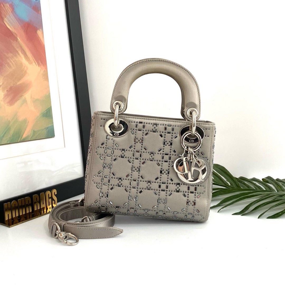 💯% Authentic Dior Grey Satin Lady Dior Embellished Cannage In Mini Size,  Luxury, Bags & Wallets On Carousell