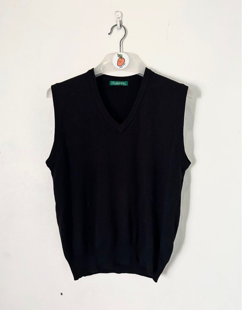 Black knitted vest (Category: Vests) located in Manila. Submitted by mango.supply (Listing ID 1243769150, Image 1). Description: Excellent condition Large on tag Price plus sf.