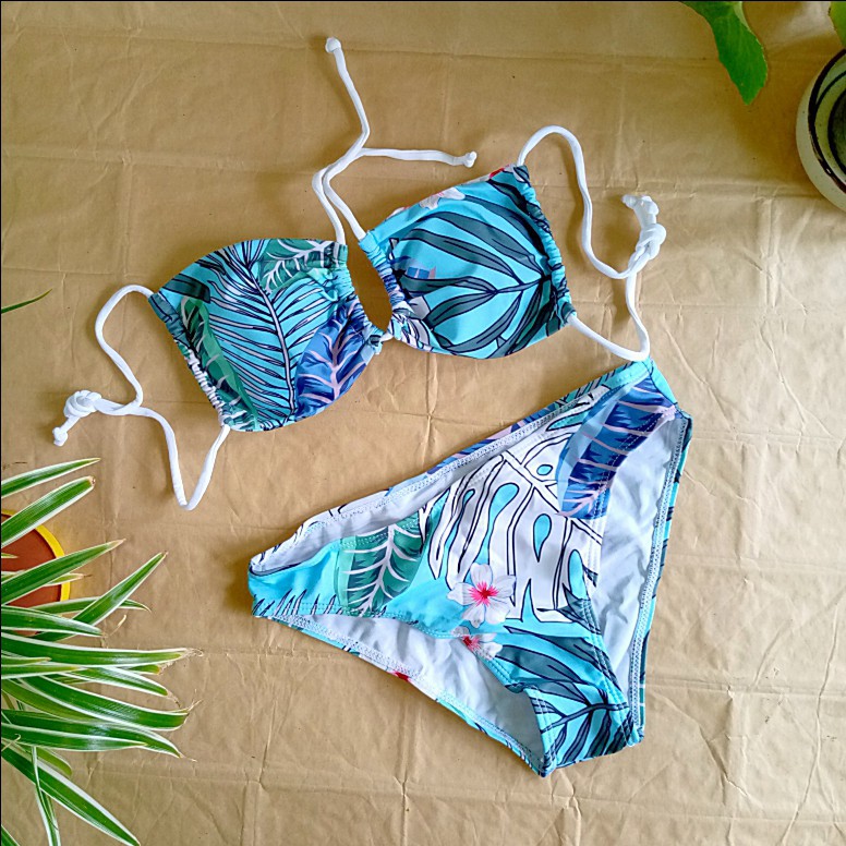 Small Blue Tropical Print Bikini Set On Carousell 0078