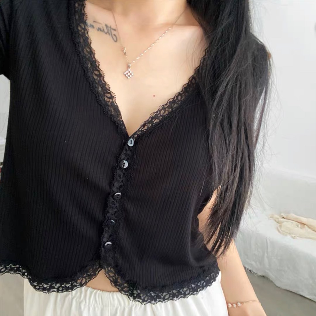 BN Black Lace Button Up Top Cotton On y2k, Women's Fashion, Tops, Other