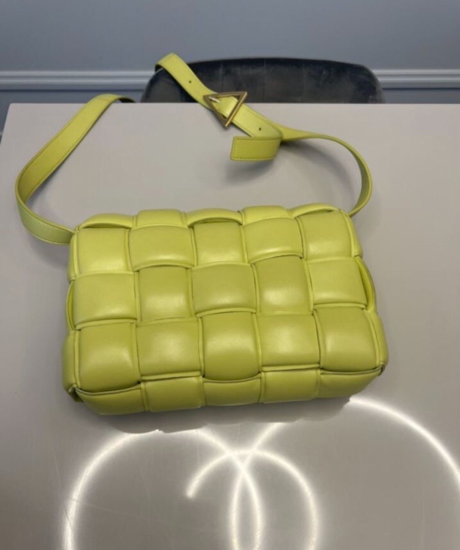 Bottega lime green leather woven bag, Women's Fashion, Bags