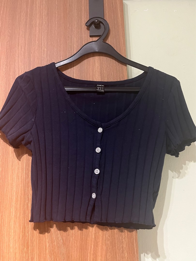 button up rib knit crop top, Women's Fashion, Tops, Blouses on