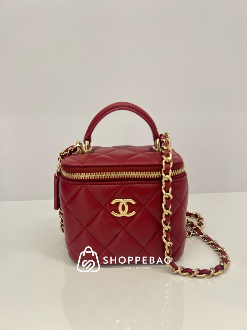 Chanel Mini Top Handle Vanity with Chain Lambskin Burgundy GHW, Luxury