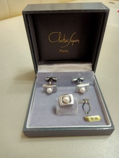 Christian saymoy real pearl and silver cufflinks set
