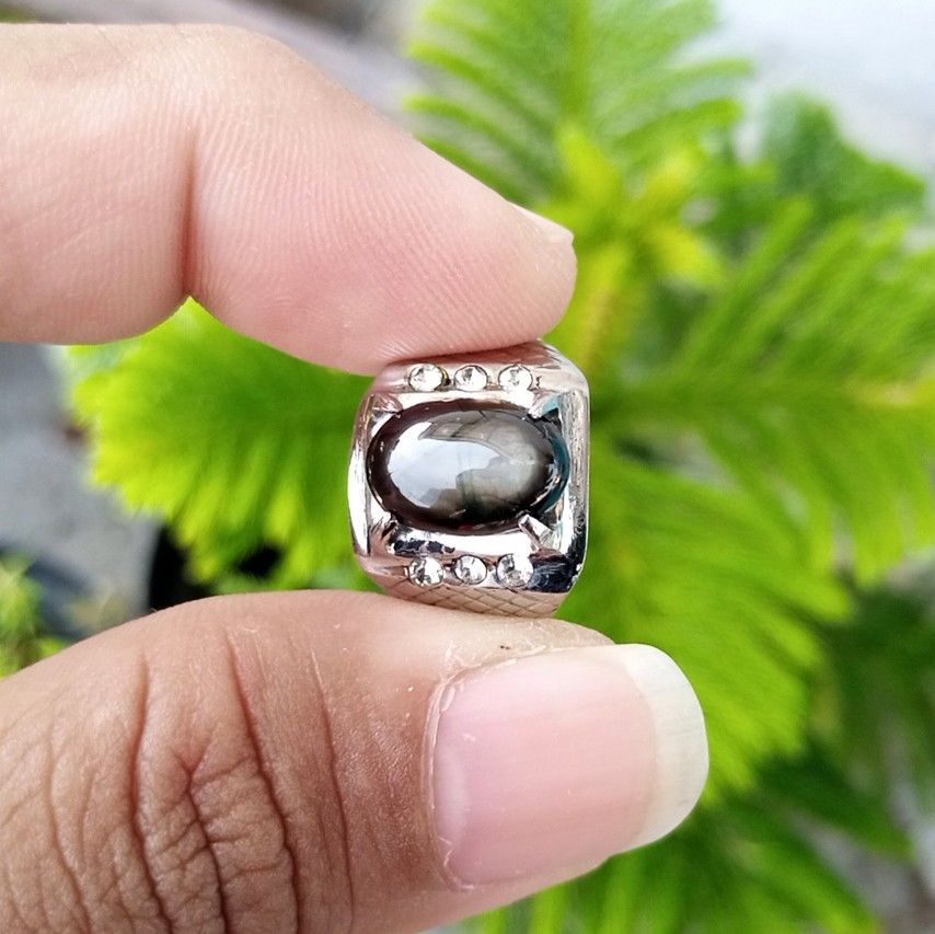 Cincin Monel Batu Natural Golden Black Sapphire Safir Bangsing