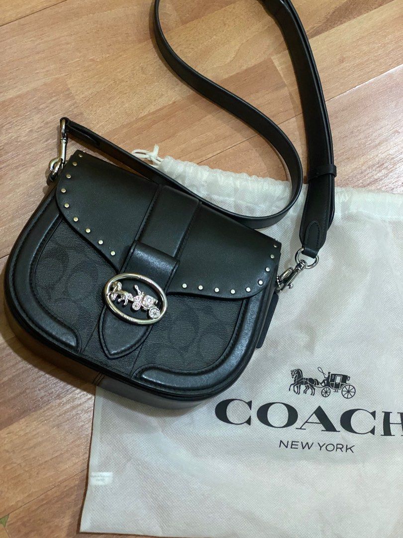 COACH Saddle Bag in Colorblock Signature Canvas with Rivets