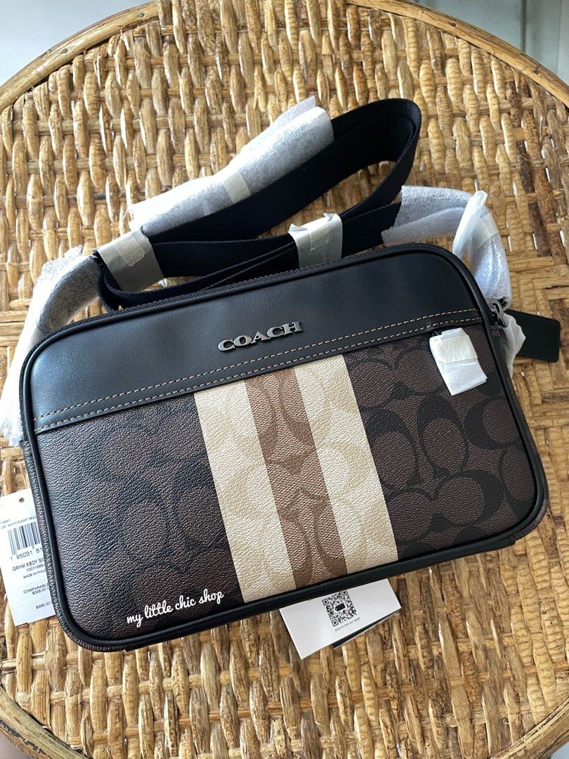 coach graham crossbody in blocked signature canvas w varsity stripe on