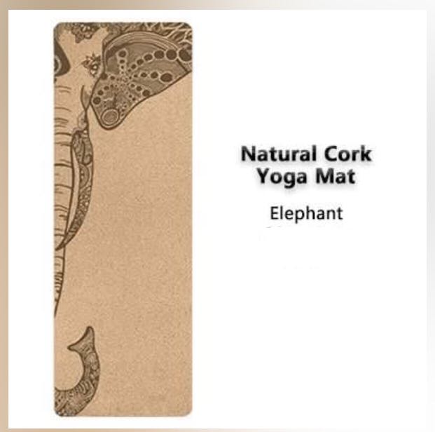 Cork Yoga Mat Elephant Lotus Flower Antibacterial 6mm thick comes with