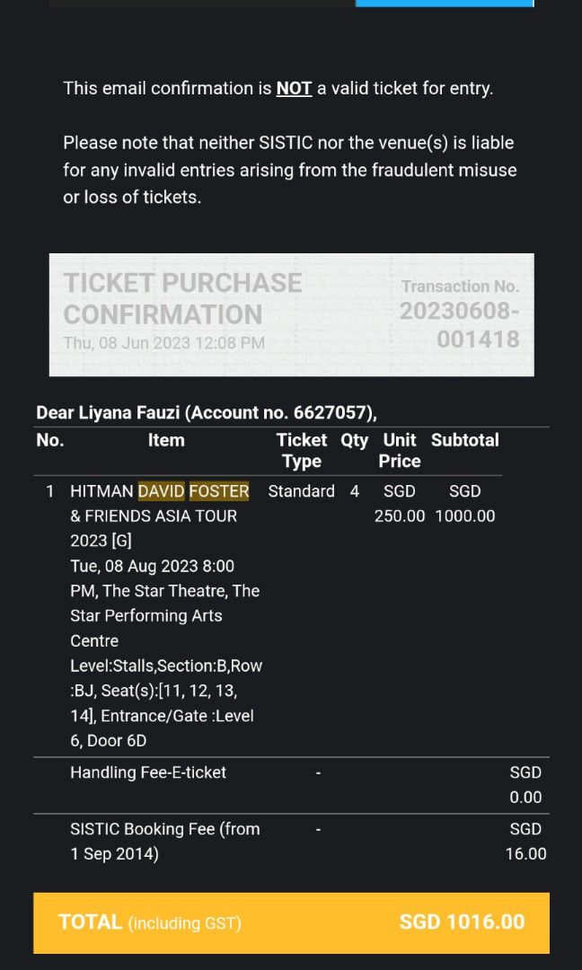 David Foster concert tickets, Tickets & Vouchers, Event Tickets on