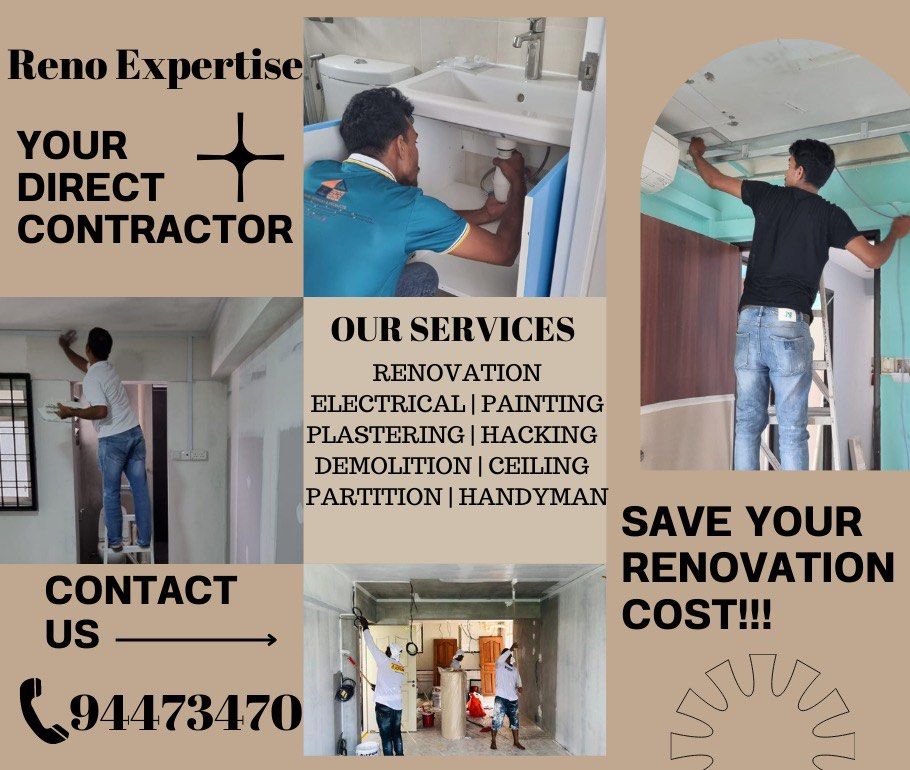 Direct contractor,painting,cheap renovation,electrical,plumber,installation,plastering,false ceiling,partition,disposal,dismantling,hacking,polishing631095532524821129