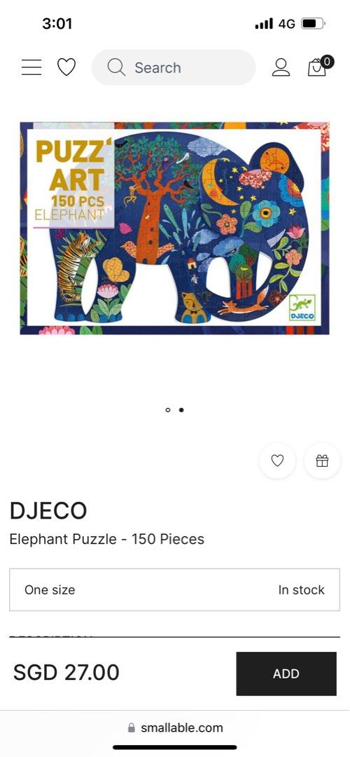 Djeco elephant jigsaw puzzle, Hobbies & Toys, Toys & Games on Carousell