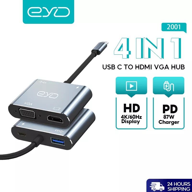 EYD 4 In 1 TypeC to HDMI VGA USB 3.0 Hub PD Fast Charging Docking