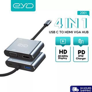 EYD 4 In 1 Type-C to HDMI VGA USB 3.0 Hub PD Fast Charging Docking Station Adapter For Laptop Model 2001