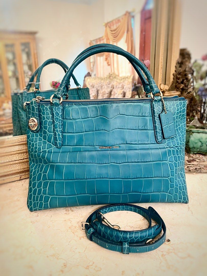 Fast Sale authentic tas Coach croco leather turquoise original rare bag
