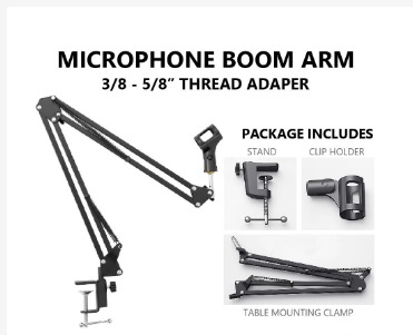 Pyle Suspension Microphone Boom Stand, Simple Clamp-Style Installation,  Desktop Scissor Spring Arm Mic Stand w/ Shock Mount, Quick Setup &  attached