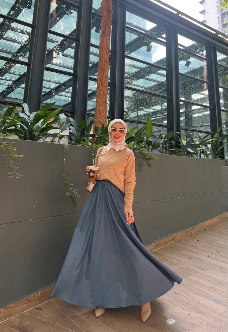 Long flowy denim store skirt