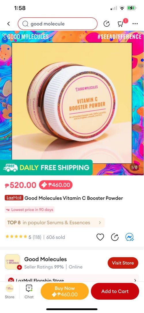 Good molecules vitamin c booster powder (Category: Face Care) located in Lucena. Submitted by fashioncult.ph (Listing ID 1243761991, Image 2). Description: Good molecules vitamin c booster powder 👉🏻used once only 👉🏻opened last July 16,2023 👉🏻shipping fee shouldered by the buyer 👉🏻low ballers will automatically blocked 👉🏻MOP: MAYA/GCASH/BDO.