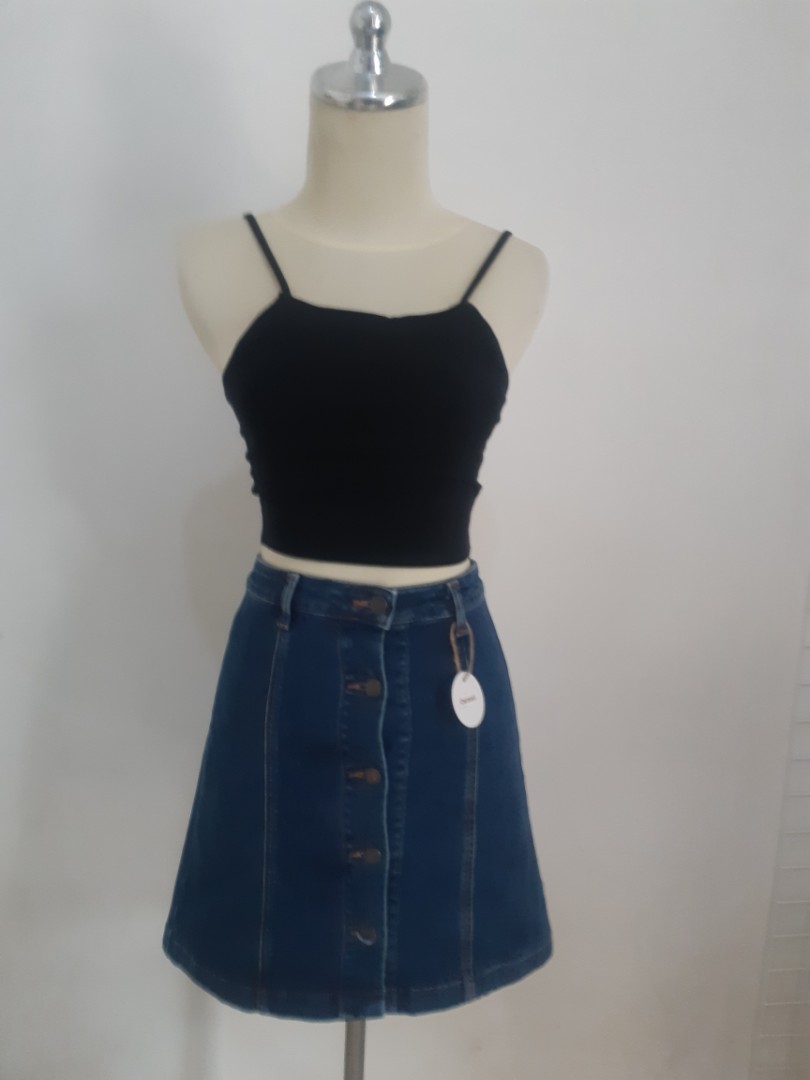 GU mini skirt blue denim full kancing on Carousell