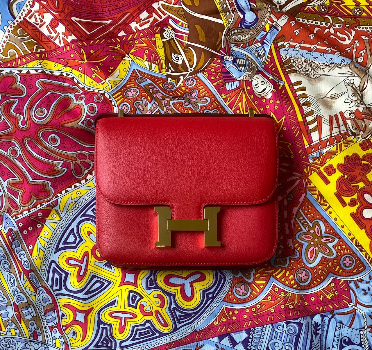 HERMES Constance 18 HSS Rouge Casaque/ Craie GHW - Timeless Luxuries