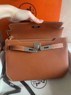 Hermes pochette kelly depeches 25 canvas / barenia ecru beige / fauve