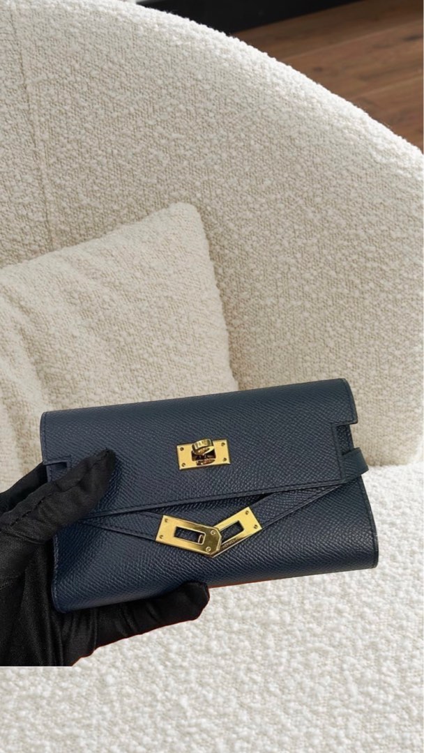 HERMES Kelly Compact Wallet purse Y Chevre Blue brume GHW Used
