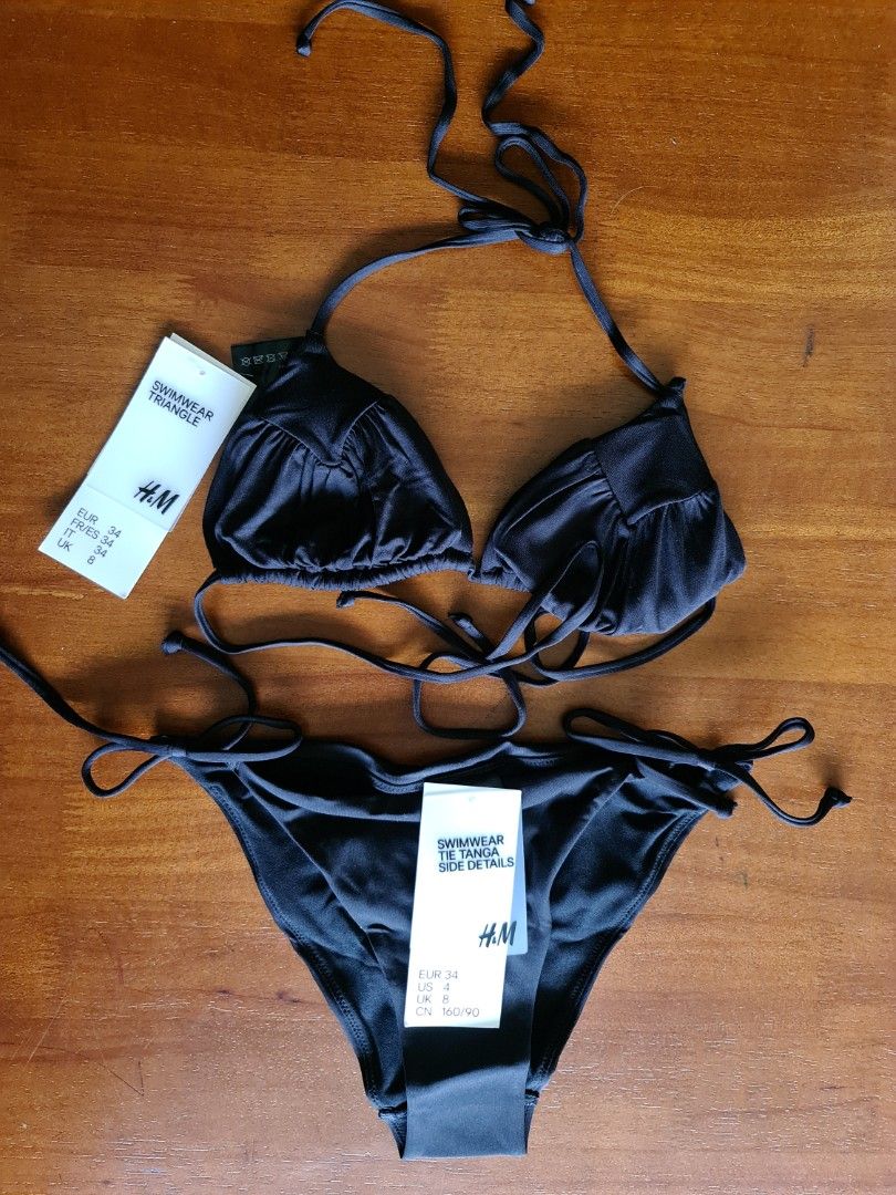 H M Black Triangle Bikini Top Bottom Women s Fashion Swimwear Bikinis Swimsuits on Carousell