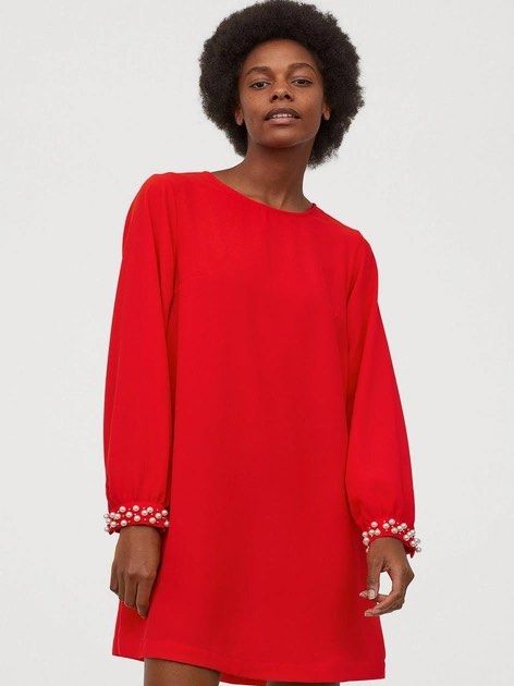 H&m red long sleeve sales dress