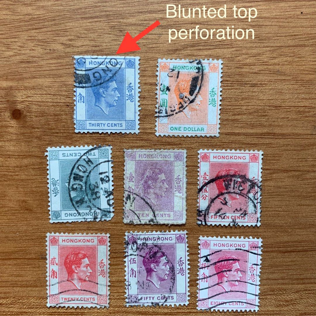 Hong Kong early King VI definitive stamps 8v up to 1 (small