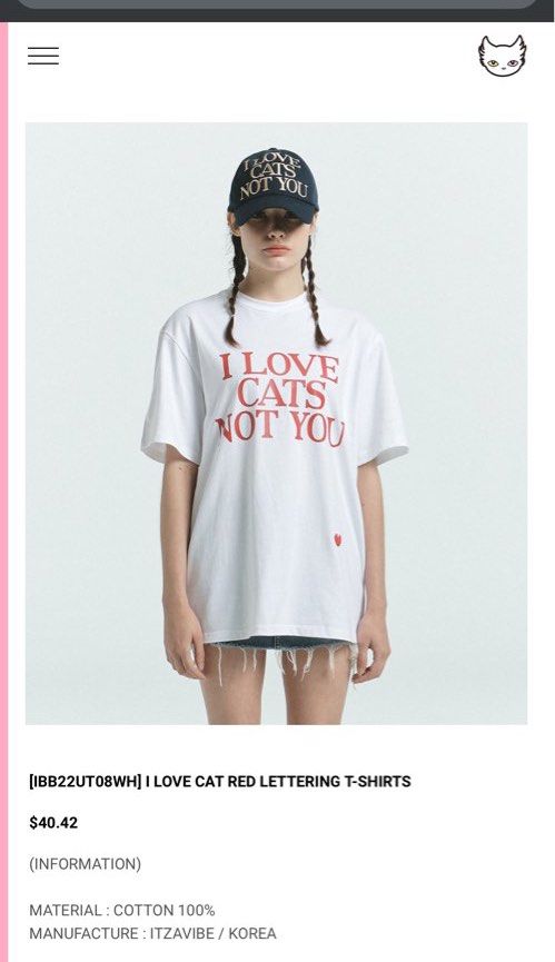 ★関税込★ITZAVIBE★I LOVE CAT NOT YOU WOMEN FIT T-SHIRTS★ I LOVE CATS NOT YOU WOMEN FIT T-SHIRTS - ITZAVIBE