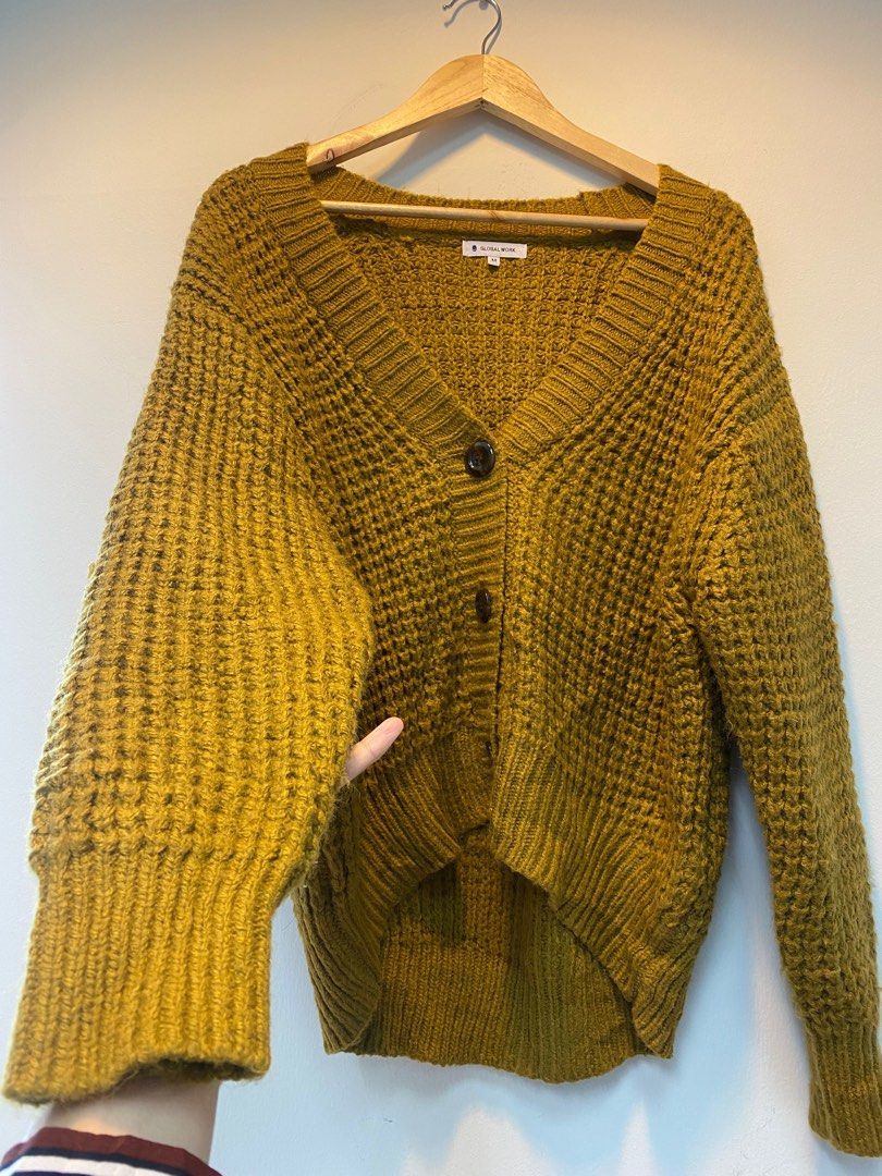 MUSTARD KNIT CARDIGAN WAFFLE LAST PHOTO REAL COLOR Women s