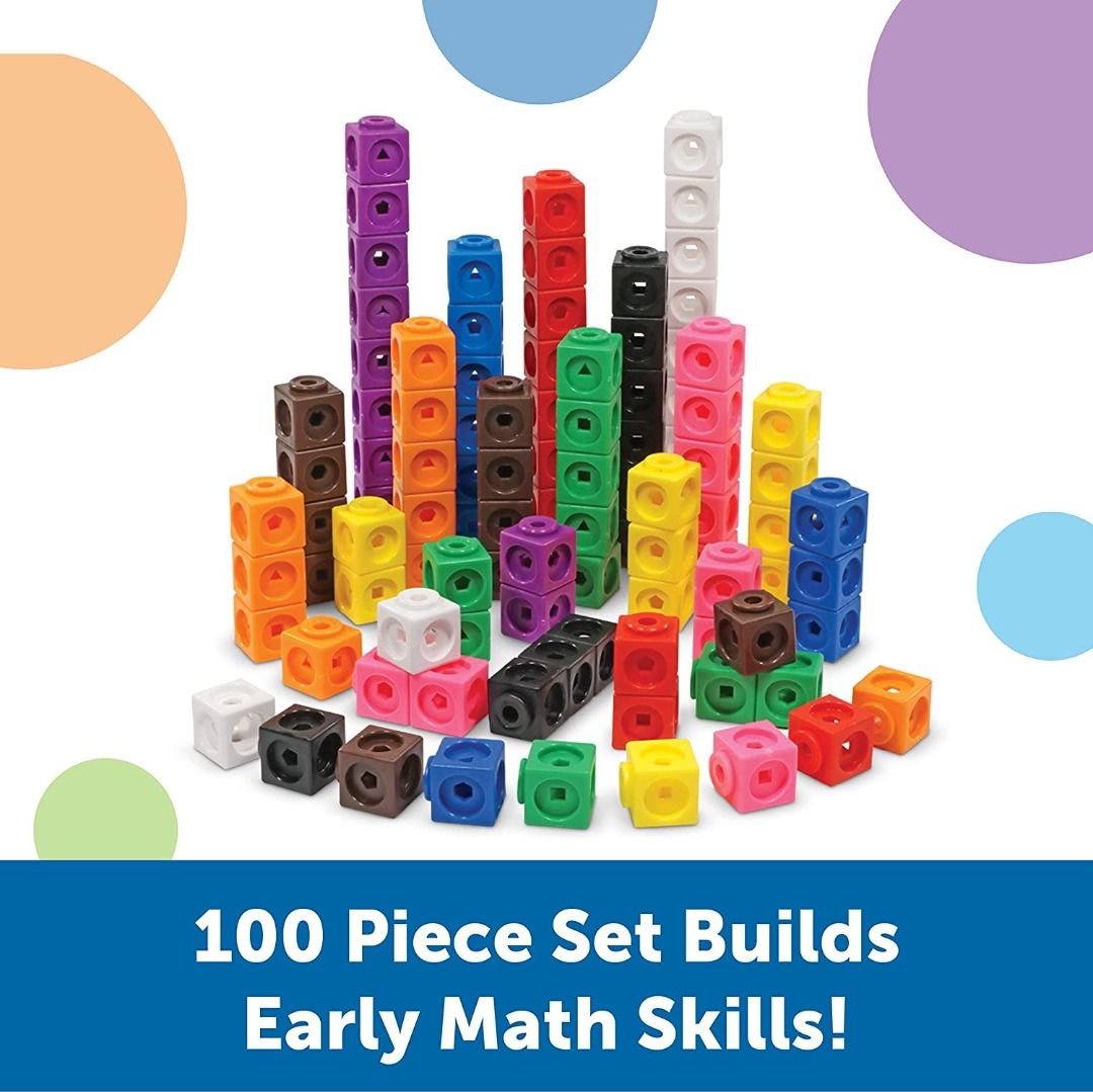 Learning Resources Mathlink Cubes-100 (Category: Educational & Learning Toys) located in Singapore. Submitted by youareback (Listing ID 1243858539, Image 2). Description: About this item Great for counting to 100 by ones and tens, grouping, and one-to-one correspondence Help students master math skills for academic success Cubes link together on all sides of each cube with geometric shape cutouts for more complex patterning activities MathLink Cu
