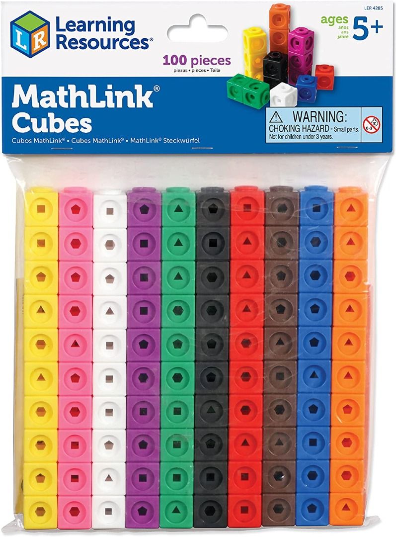 Learning Resources Mathlink Cubes-100 (Category: Educational & Learning Toys) located in Singapore. Submitted by youareback (Listing ID 1243858539, Image 1). Description: About this item Great for counting to 100 by ones and tens, grouping, and one-to-one correspondence Help students master math skills for academic success Cubes link together on all sides of each cube with geometric shape cutouts for more complex patterning activities MathLink Cu